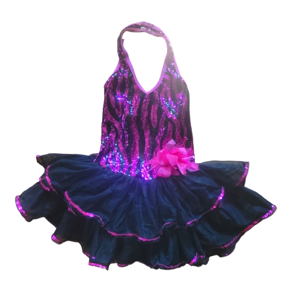 Child's Weissman Dance Theater Leotard Costume Halloween Dress Sequin Black Pink